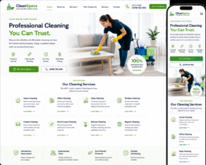 Professional cleaning business website design with online booking and local SEO