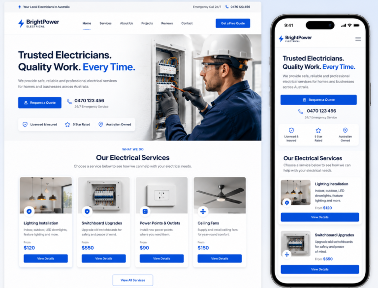 Professional electrician website design with local SEO and mobile-first layout