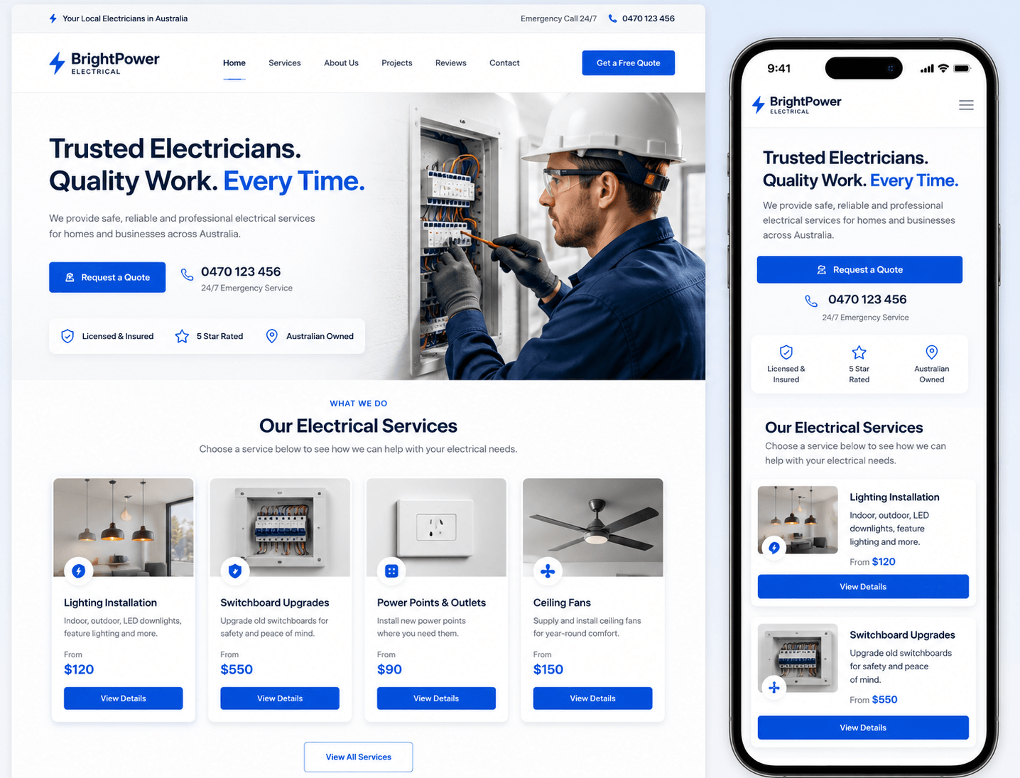 Professional electrician website design with local SEO and mobile-first layout