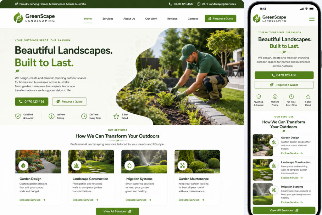 Landscaping website design with project gallery and local SEO