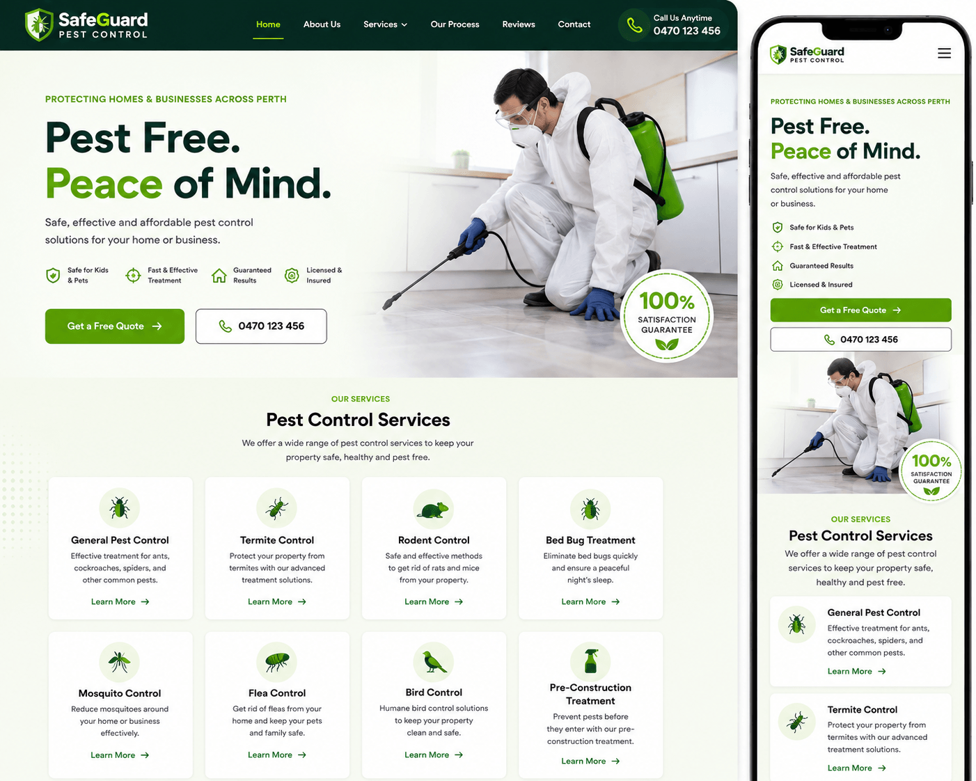 Professional pest control website design with local SEO and enquiry form