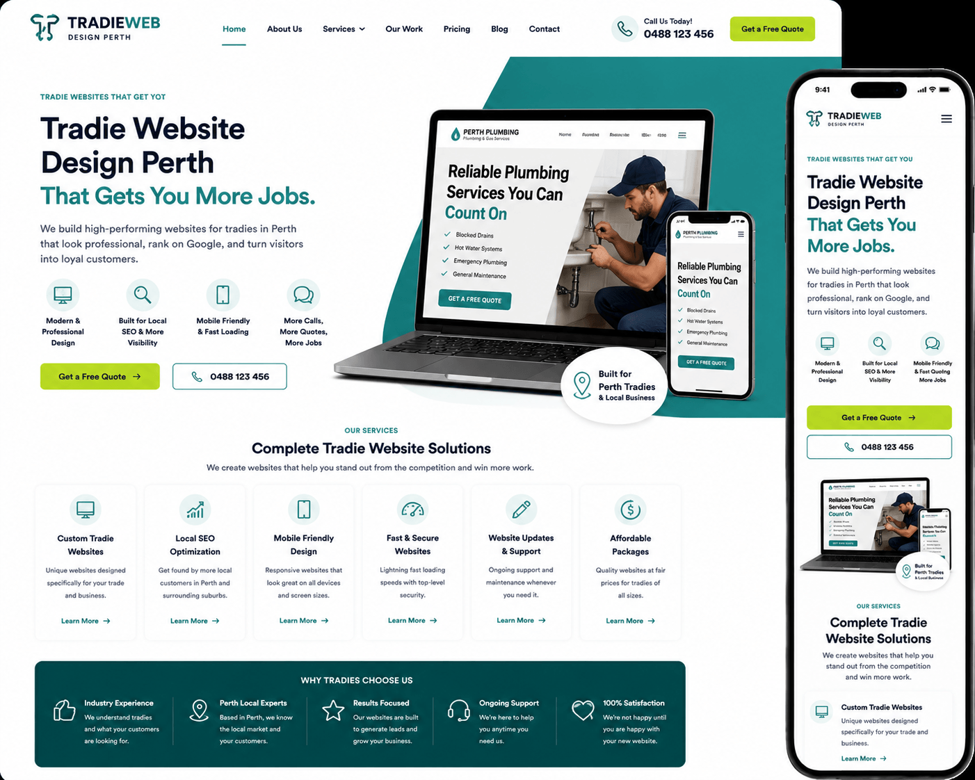 Professional tradie website design for Perth businesses with local SEO and mobile-friendly layout