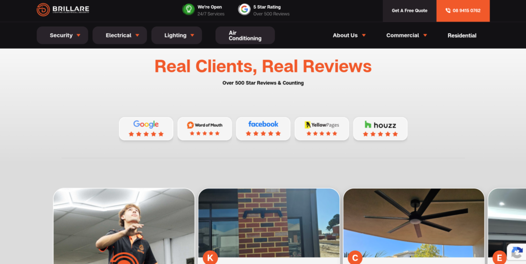 Brillare Electrical website in Perth