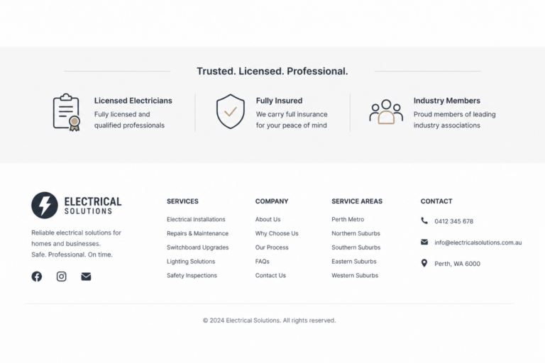 Example of a website trust strip showing licence and insurance badges