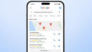 Google Map Pack showing local electrician listings in Perth