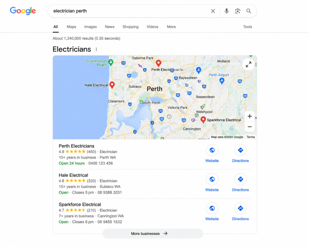 Electrician Google Map Pack ranking guide Perth
