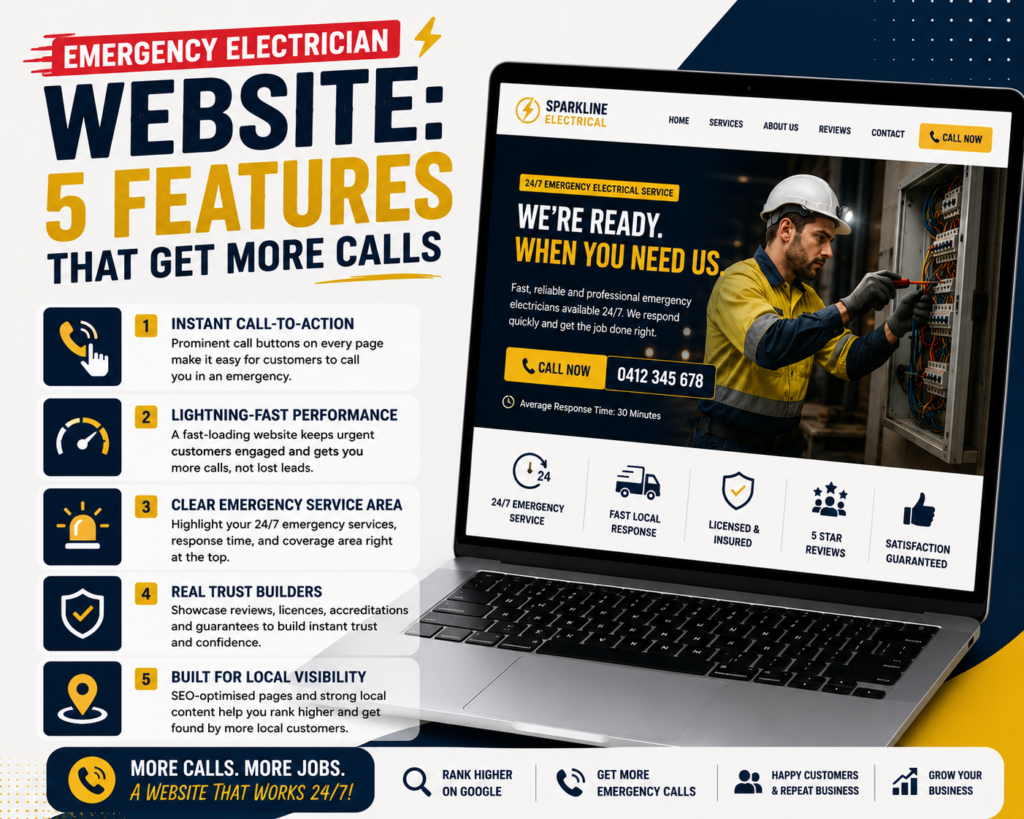 Emergency electrician website tap to call feature Perth