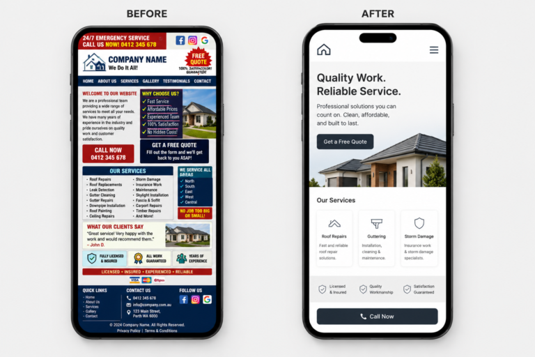 Comparison of a mobile-first website design versus a squeezed desktop layout