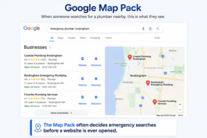 Google Map Pack showing local plumber listings in Perth