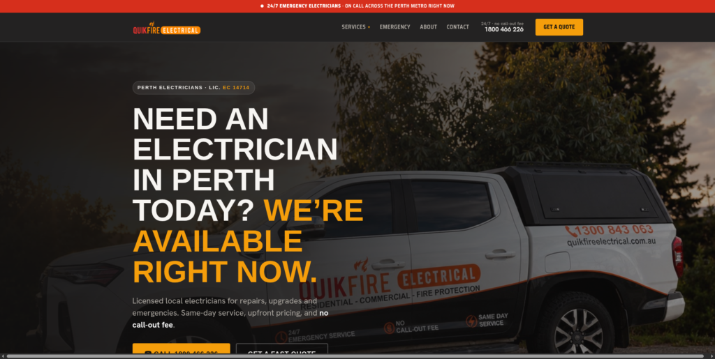 QuikFire Electrical website in Perth