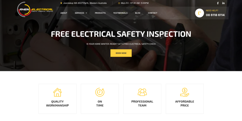 Rhen Electrical website in Perth