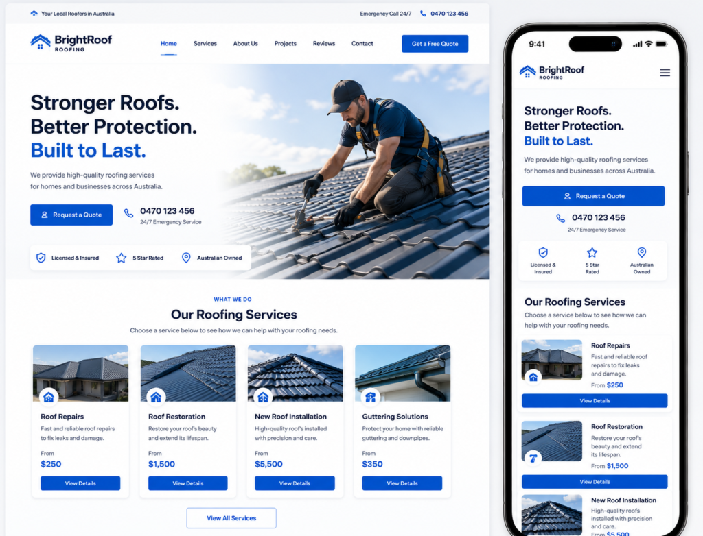 tradie roofer website design perth