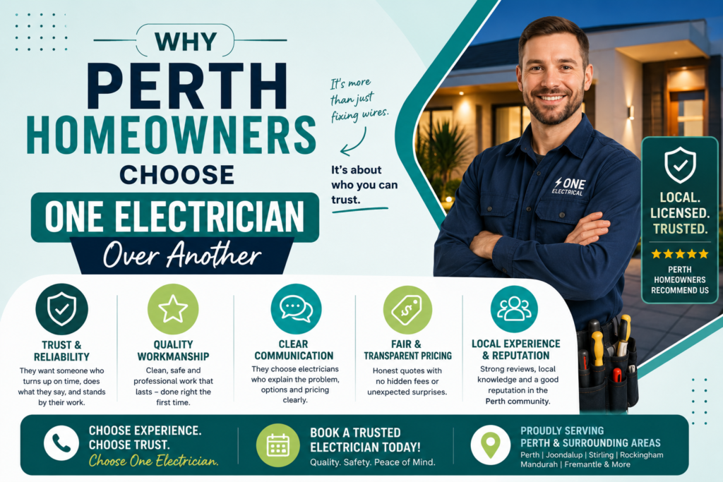 Homeowner researching electrician trust signals Perth