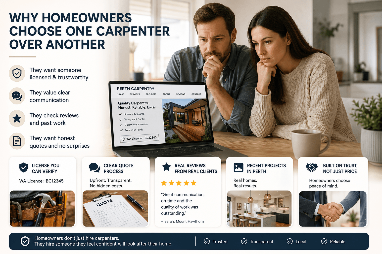homeowner selecting carpenter on laptop