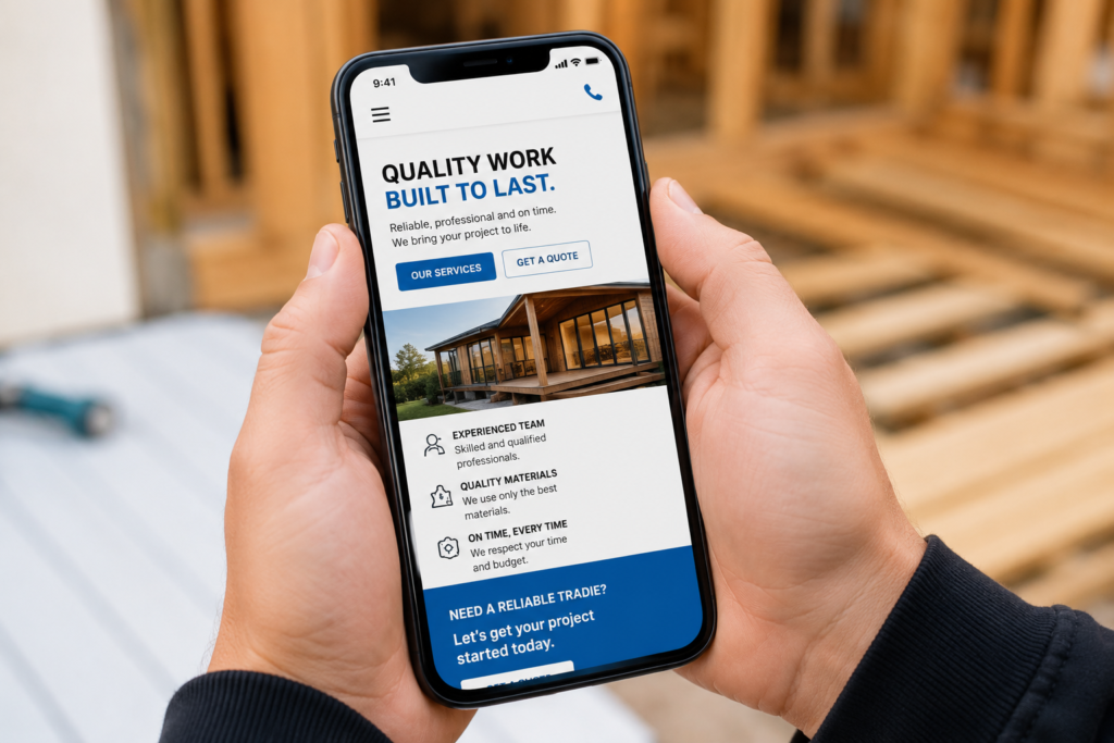Fast-loading carpenter website on mobile phone screen
