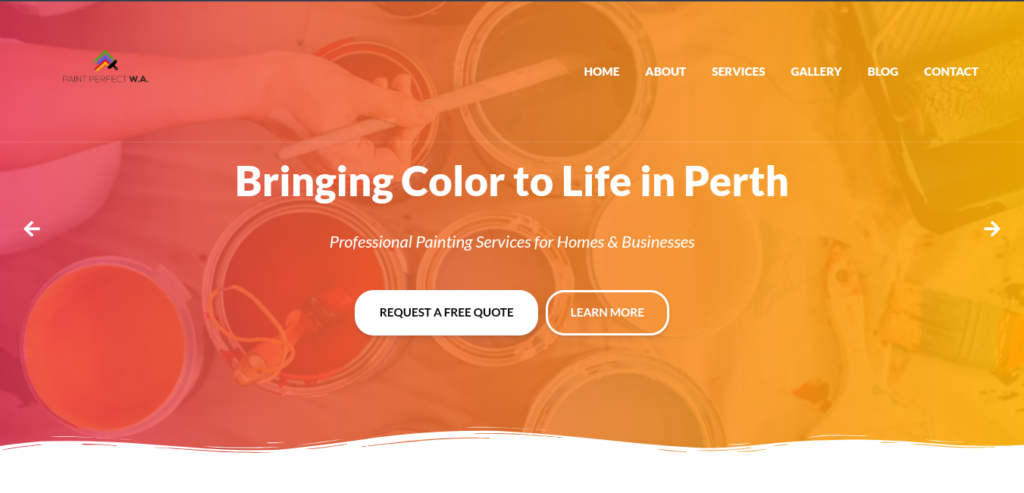 Paint Perfect website homepage hero section for Perth painting business