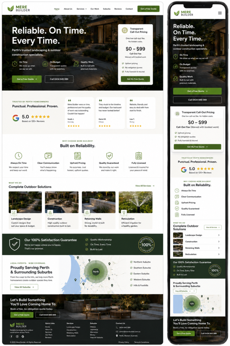 Perth pest control website design with licensing and accreditation section near the top