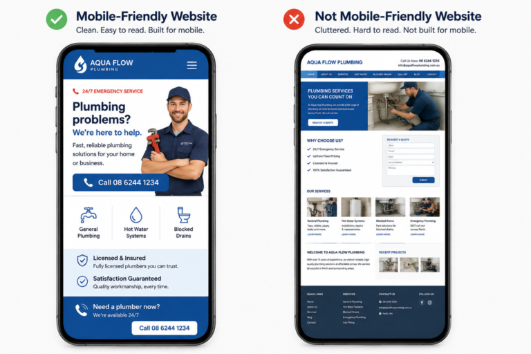 Icons representing common plumber website mistakes that cost leads