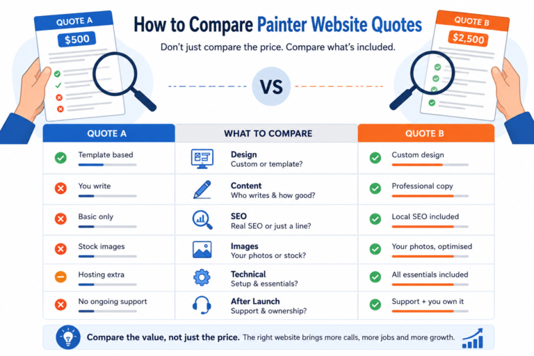 Comparing two painter website design quotes side by side